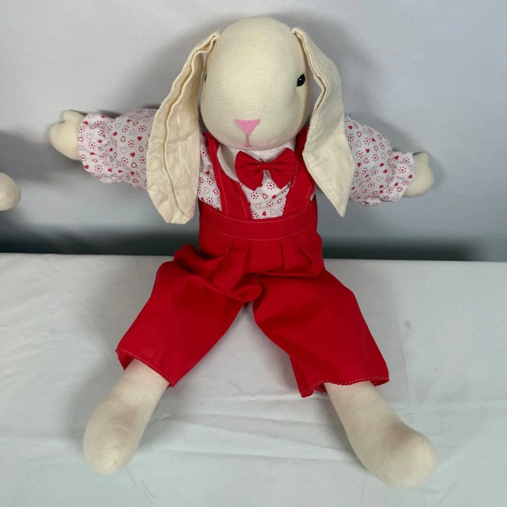Vintage‎ Handmade Valentines Bunnies Rabbits Plush Stuffed Animal Decor 16